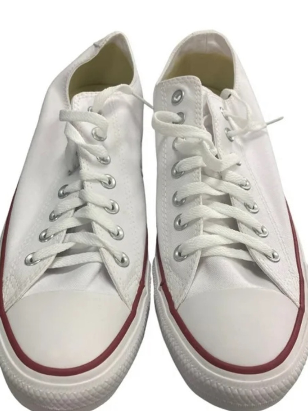 Converse White Canvas Low Top Sneakers with Red and black Stripe